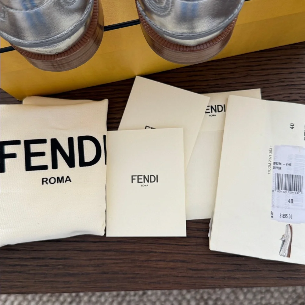 Fendi Metallic Silver Loafers with Gold Accent. Women’s size 40. - Picture 8 of 9